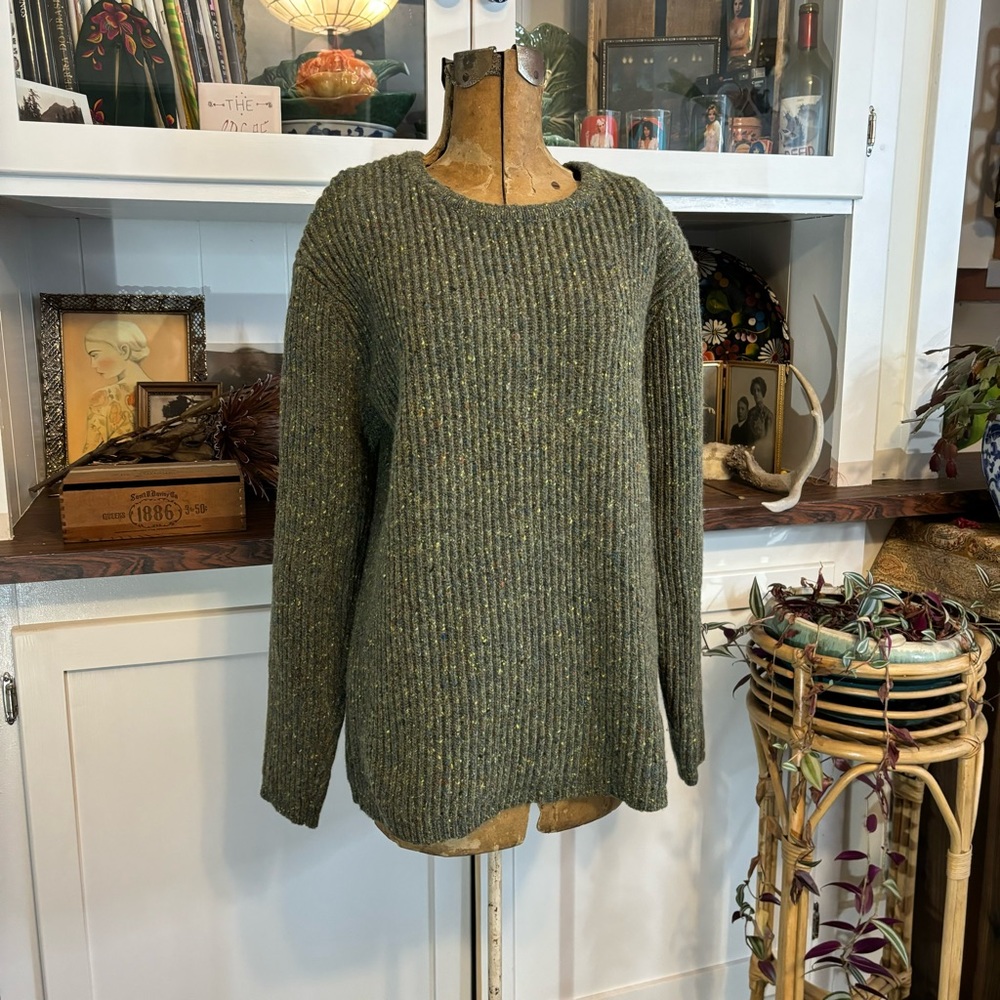Sundance Olive green merino wool alpaca ribbed crew neck pullover sweater L